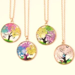 Handmade Dried Flower Tree of Life Pendant Necklace